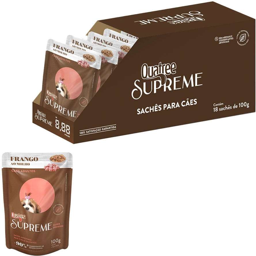 Kit Ração Úmida Quatree Supreme Frango para Cães Adultos - 18 Unidades