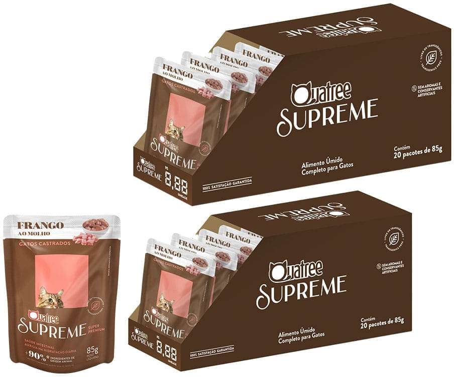 Kit Ração Úmida Quatree Supreme Frango para Gatos Castrados - 40 Unidades