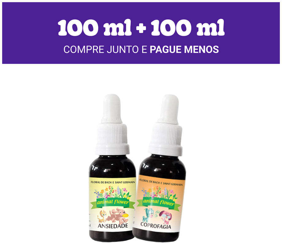 Kit Animal Flower Gotas Coprofagia 100 mL e Gotas Ansiedade 100 mL - KIT