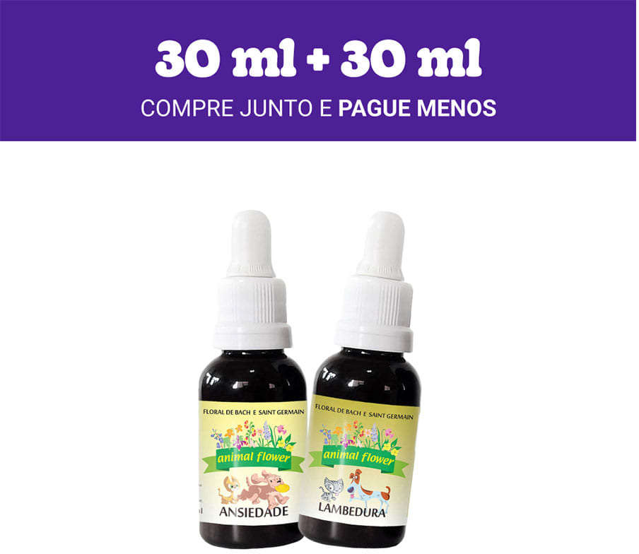 Kit Animal Flower Gotas Ansiedade 30 mL e Gotas Lambedura 30 mL - KIT