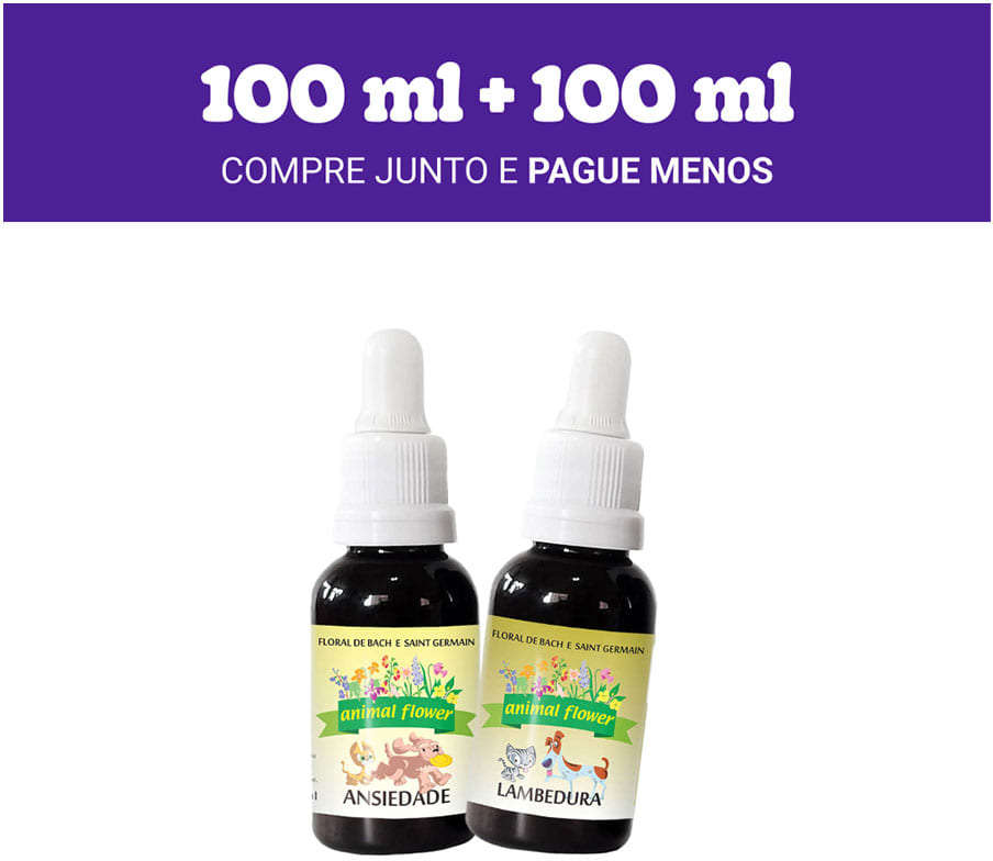 Kit Animal Flower Gotas Ansiedade 100 mL e Gotas Lambedura 100 mL - KIT