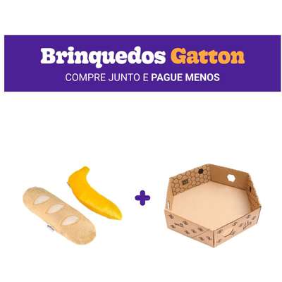 Kit Brinquedos Gaton CatFood Big Baguete e Banana Pelúcia com Catnip +Caixa Hexagonal de Papelão - KIT