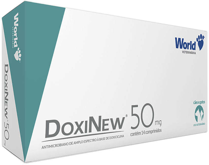 Antimicrobiano World Veterinária DoxiNew 50 mg para Cães - 14 Comprimidos