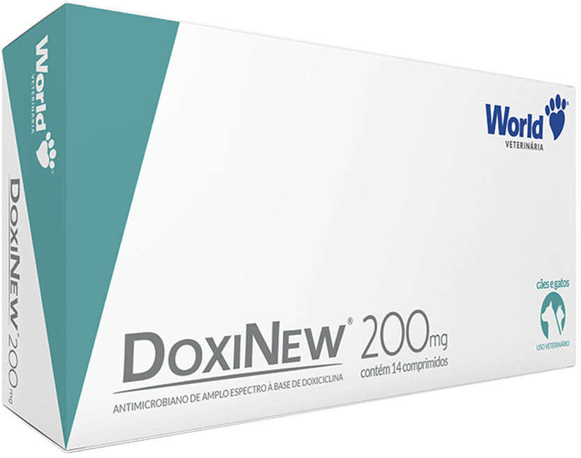Antimicrobiano World Veterinária DoxiNew 200 mg para Cães - 14 Comprimidos