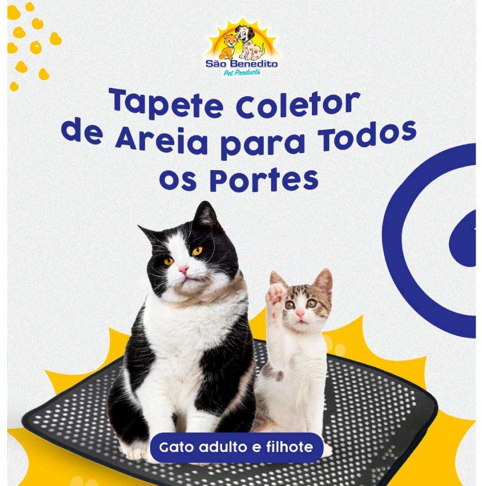 Tapete Sanitário São Benedito Pet Coletor de Areia TapeCats Preto para Gatos Pequeno Porte - Tam. Único