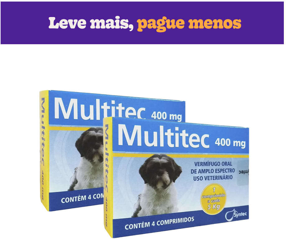 Vermífugo Syntec Multitec 400 mg para Cães até 5Kg - 4 Comprimidos