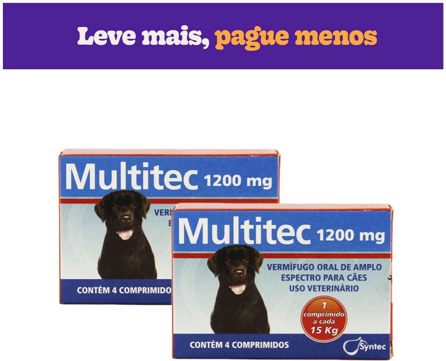 Vermífugo Syntec Multitec 1200 mg para Cães até 15Kg - 4 Comprimidos