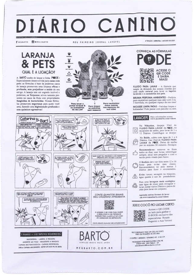 Tapete Higiênico Lavável Meu Bartô Diário Canino para Cães Raças Mini - Tam. Único