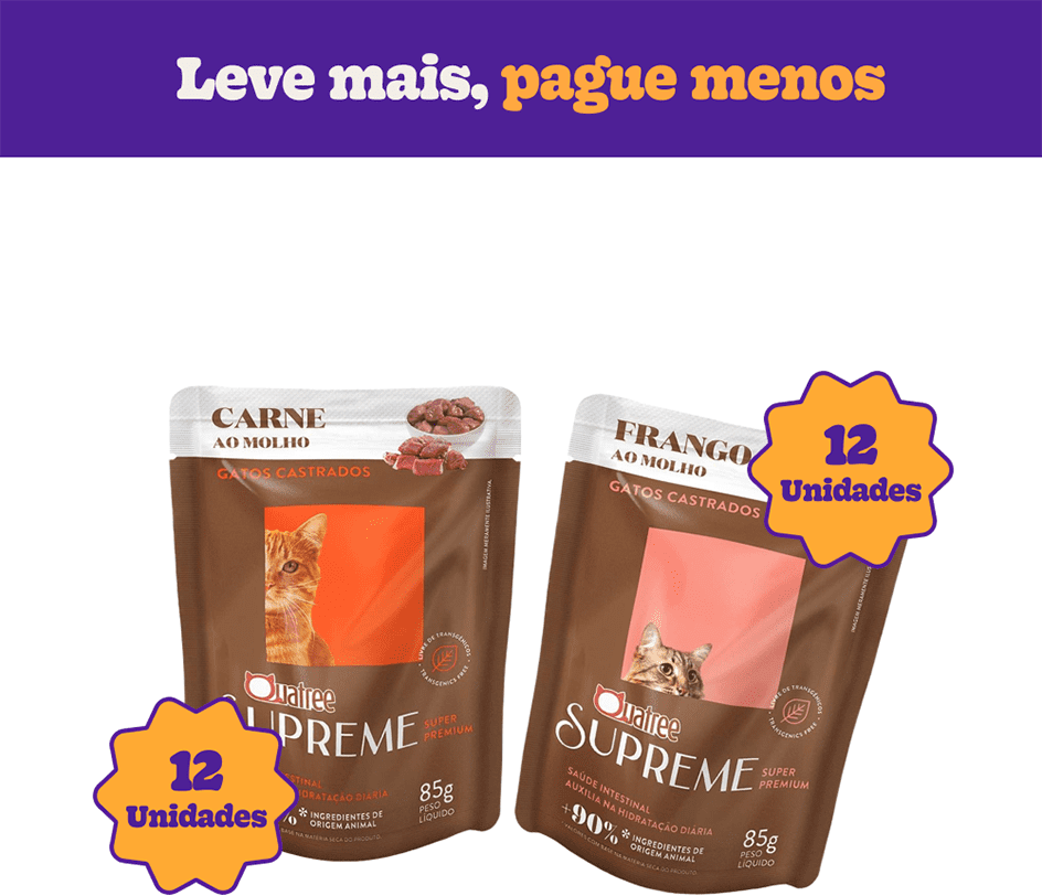 Kit Ração Úmida Quatree Supreme Carne e Frango para Gatos Castrados - 24 Unidades