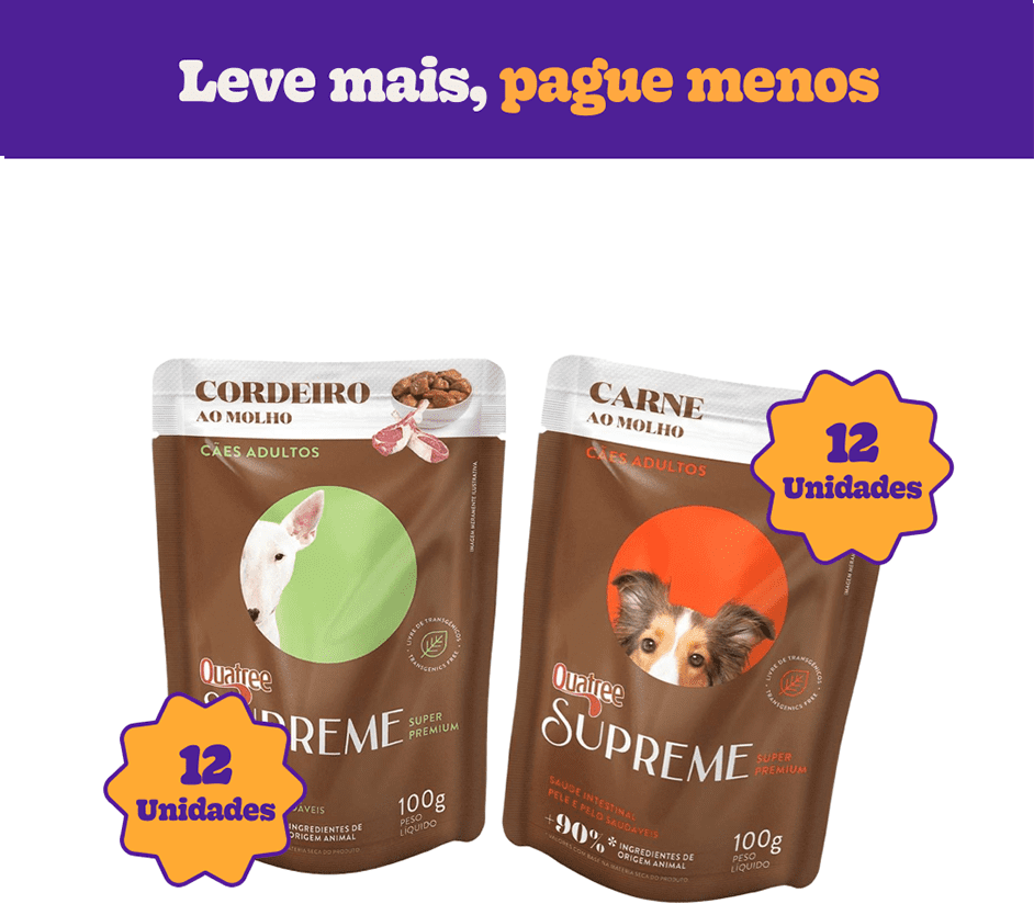 Kit Ração Úmida Quatree Supreme Carne e Cordeiro para Cães Adultos - 24 Unidades