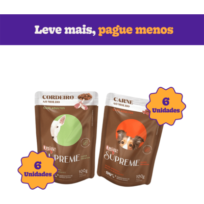 Kit Ração Úmida Quatree Supreme Carne e Cordeiro para Cães Adultos - 12 Unidades
