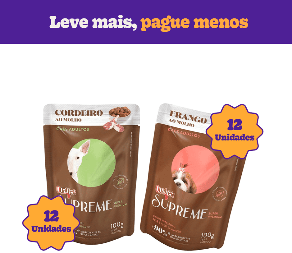 Kit Ração Úmida Quatree Supreme Frango e Cordeiro para Cães Adultos - 24 Unidades
