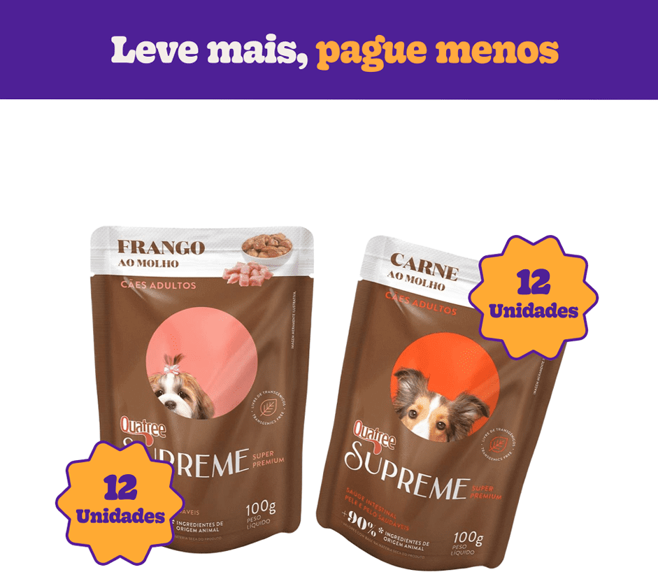 Kit Ração Úmida Quatree Supreme Carne e Frango para Cães Adultos - 24 Unidades