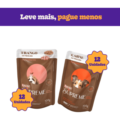 Kit Ração Úmida Quatree Supreme Carne e Frango para Cães Adultos - 24 Unidades