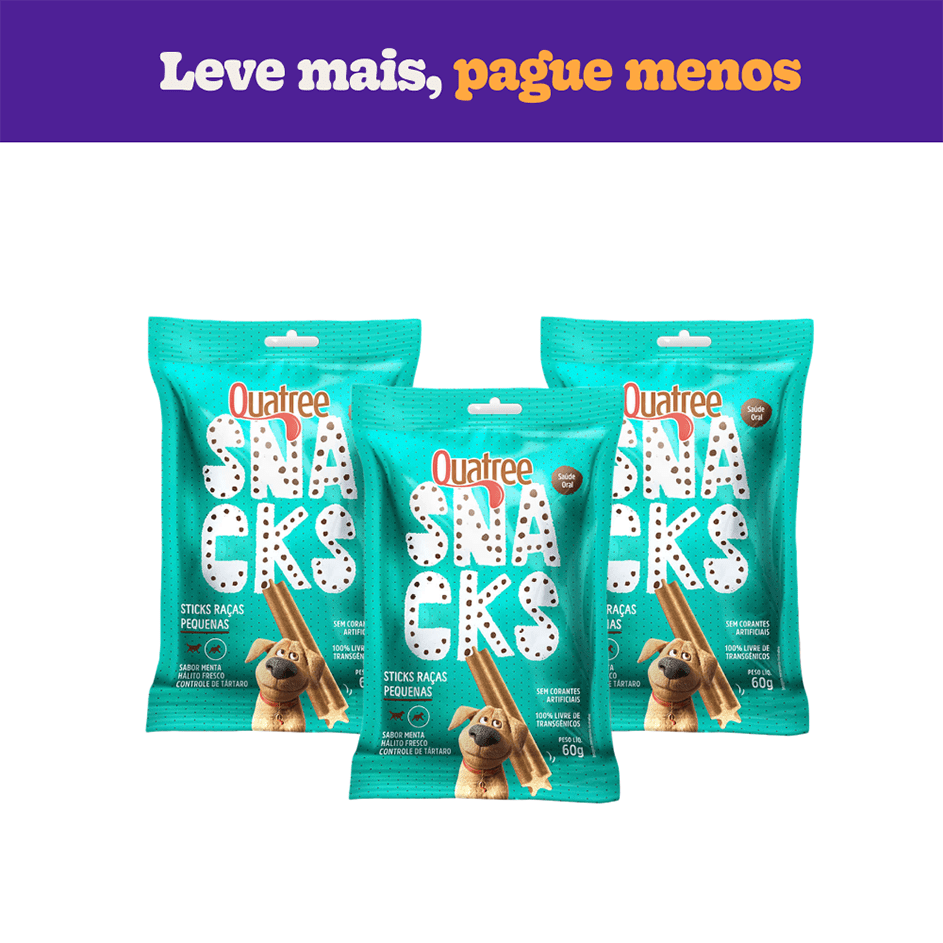 Kit Snack Quatree para Cães Adultos Porte Pequeno Sabor Menta - 3 Unidades
