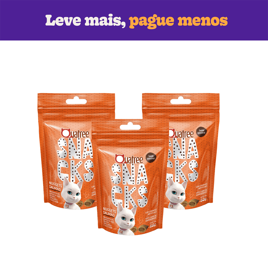 Kit Snack Quatree para Gatos Adultos Sabor Salmão - 3 Unidades