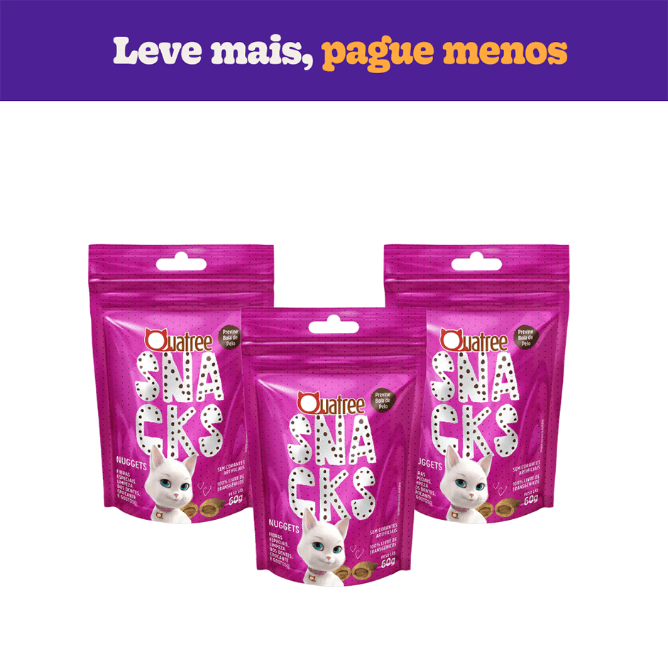 Kit Snack Quatree para Gatos Adultos Sabor Frango Bola de Pelo - 3 Unidades