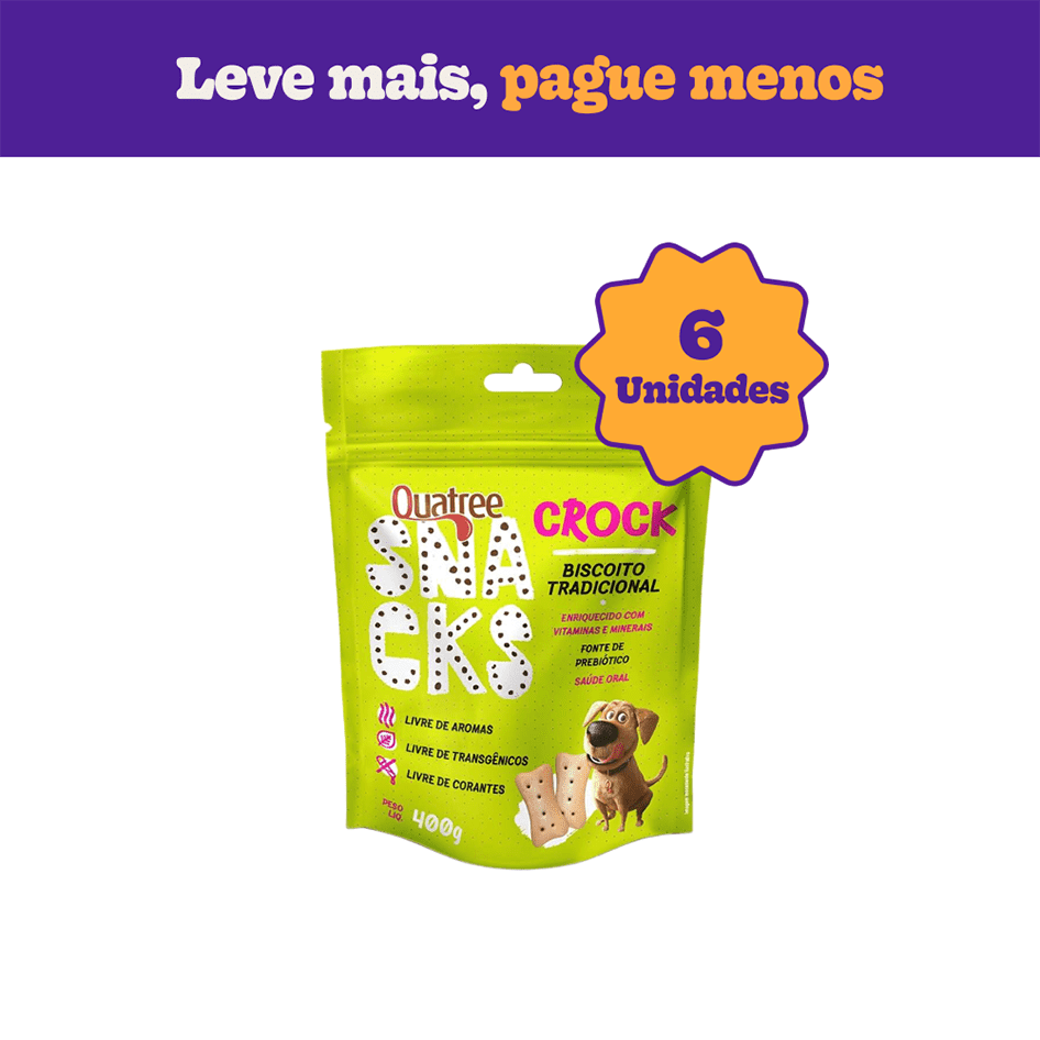 Kit Biscoito Quatree Snacks Crock Tradicional para Cães Adultos - 6 Unidades
