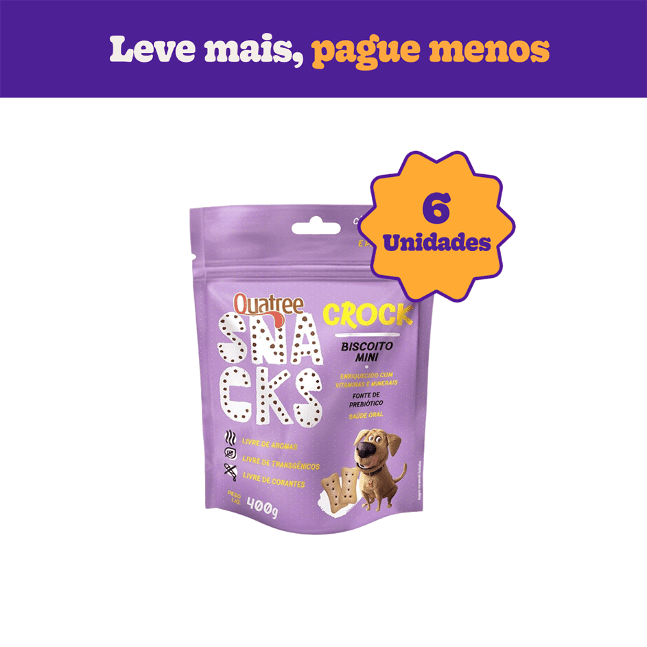 Kit Biscoito Quatree Snacks Crock Mini para Cães Adultos Porte Mini e Pequeno - 6 Unidades