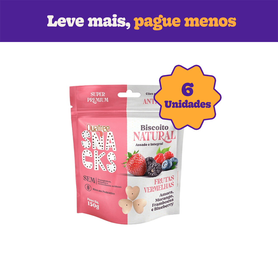 Kit Biscoito Natural Quatree Snacks para Cães Adultos Sabor Frutas Vermelhas - 6 Unidades