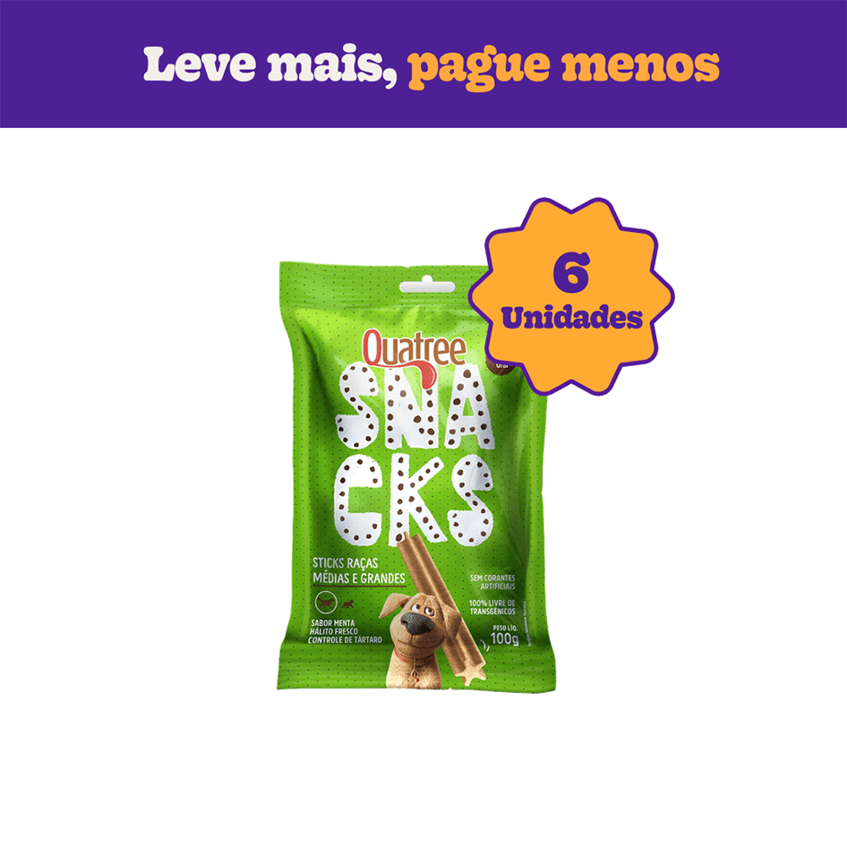 Kit Snack Quatree para Cães Adultos Porte Médio e Grande Sabor Menta - 6 Unidades