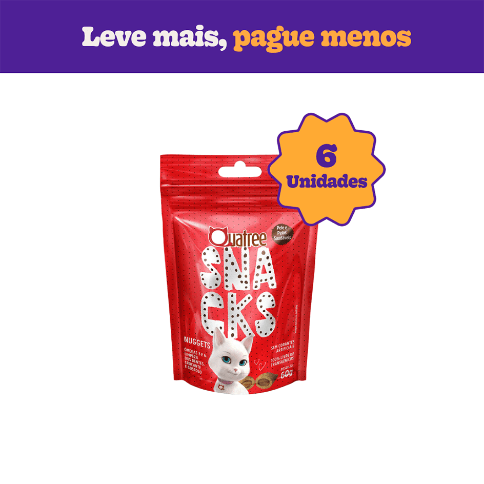 Snack Quatree para Gatos Adultos Sabor Frango Pele e Pelo - 6 Unidades