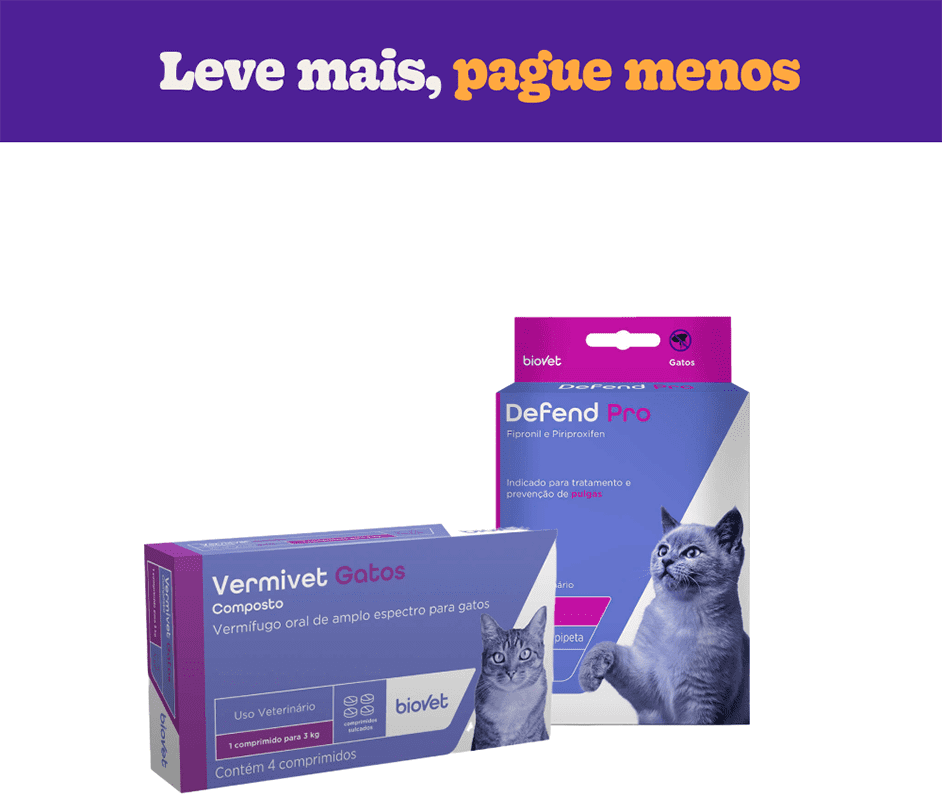 Kit Biovet Vermífugo Vermivet 300 mg e Antipulgas Defend Pro para Gatos - KIT