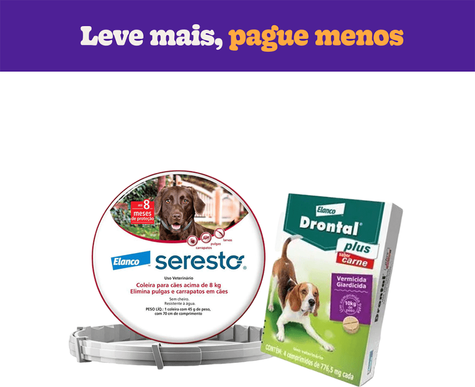 Kit Drontal Plus Sabor Carne e Coleira Antipulgas e Carrapatos Elanco Seresto - KIT