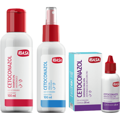 Kit Ibasa Shampoo e Spray Cetoconazol 2% + Suspensão Oral Antifúngica Cetoconazol 20% - KIT