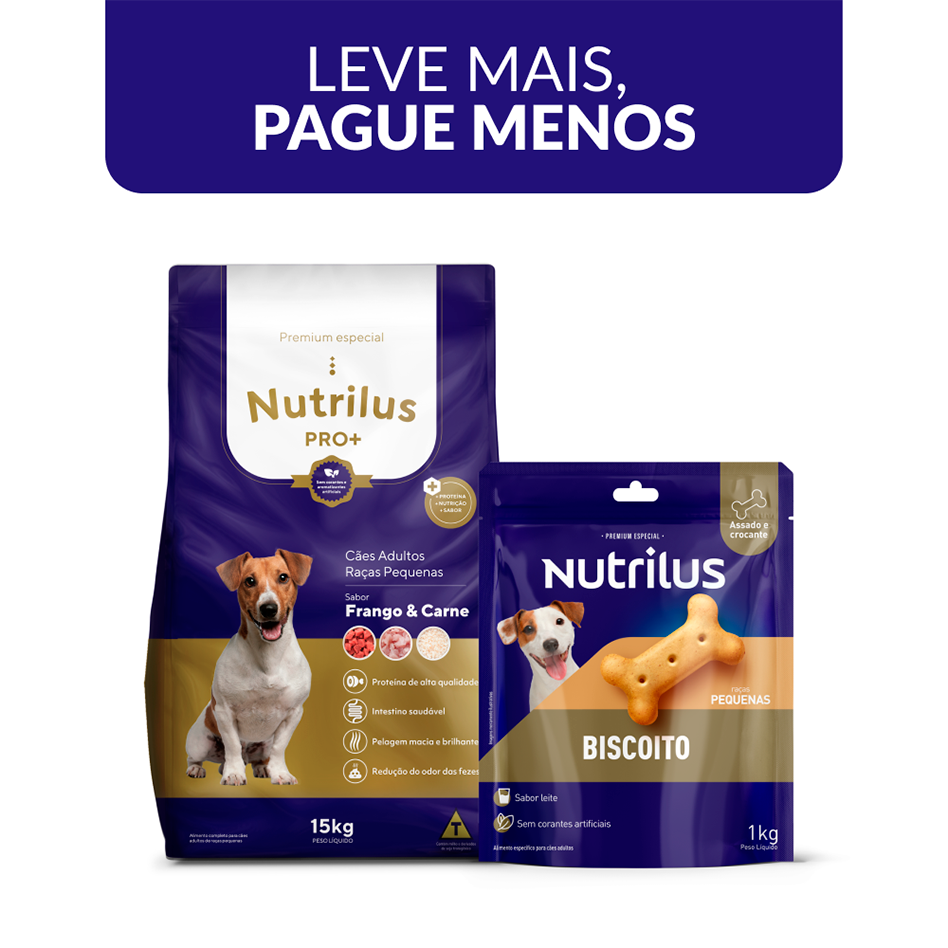 Kit Ração Seca e Biscoito Nutrilus para Raças Pequenas - (15kg + 1kg)