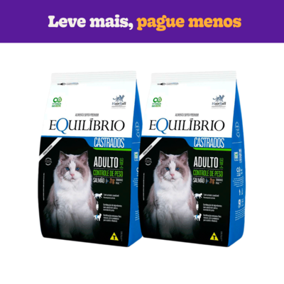 Ração Seca Equilíbrio Salmão para Gatos Castrados - KIT
