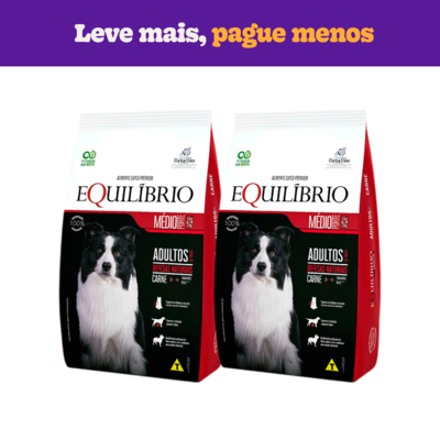 Ração Seca Equilíbrio Carne para Cães Adultos de Porte Médio - KIT