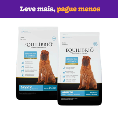 Ração Seca Equilíbrio Sensitive Skin & Stomach para Cães Adultos de Porte Médio e Grande - KIT