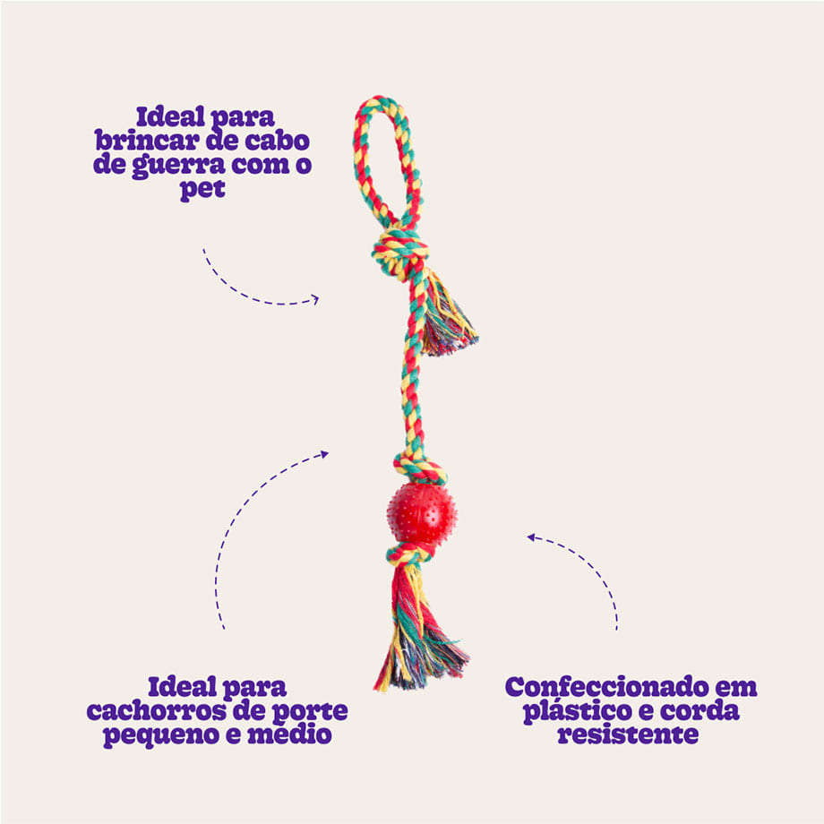 Brinquedo Kroco Mordedor Bolinha com Corda para Cães - Tam. Único