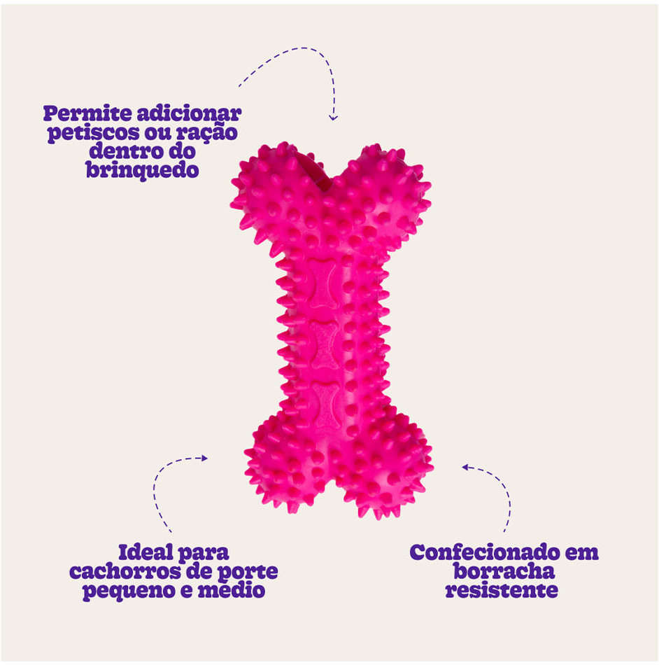Mordedor Kroco Osso Recheável Rosa para Cães - Tam. P