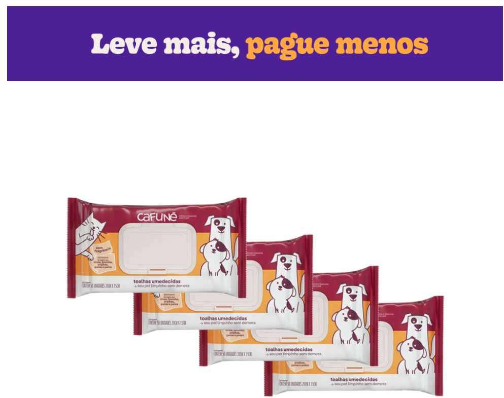 Combo Toalha Umedecida Cafuné para Cães e Gatos - 4 Unidades