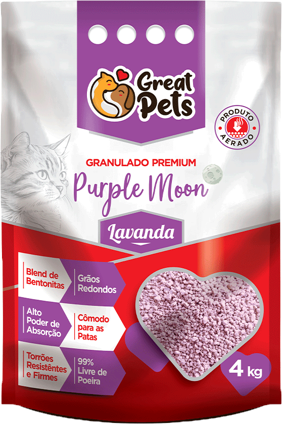 Areia Higiênica Great Pets Bentonita Esférica Premium Lavanda para Gatos - 4Kg