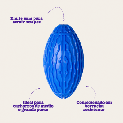 Brinquedo Kroco Bola de Rugby Azul para Cães