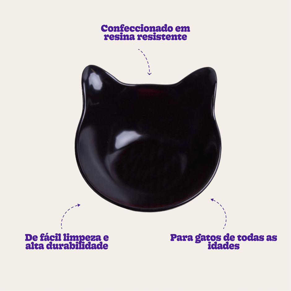 Comedouro Krocos Melamina Preto para Gatos - 600 mL