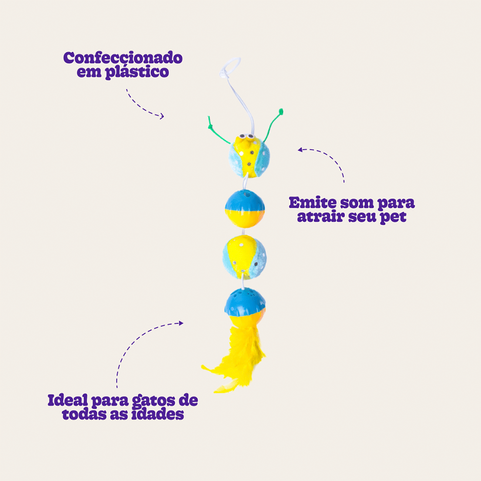 Brinquedo Kroco Centopeia Plumas Amarelo para Gatos - Tam. Único