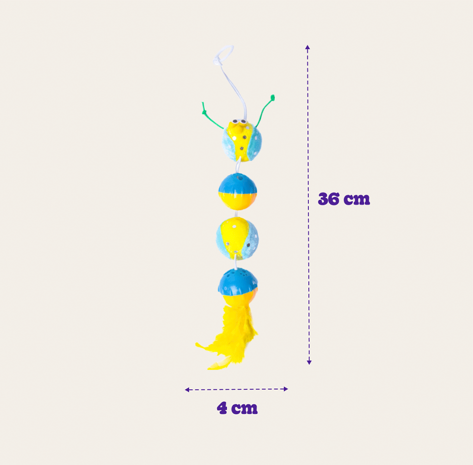 Brinquedo Kroco Centopeia Plumas Amarelo para Gatos - Tam. Único