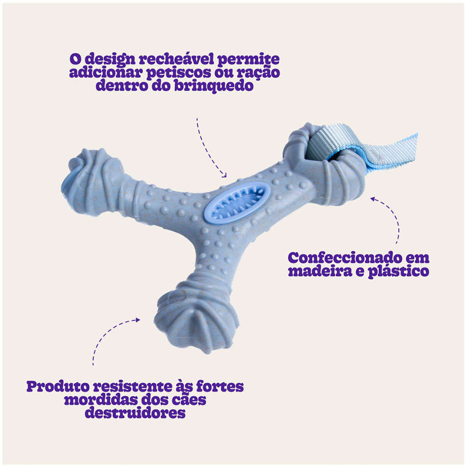 Mordedor Recheável Kroco Wishbone Texturizado Wood Azul para Cães - Tam. Único
