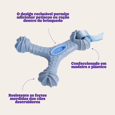 Mordedor Kroco Wishbone Texturizado Wood Azul Claro para Cães
