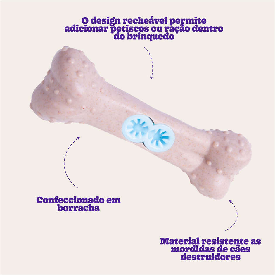 Mordedor Kroco Ossinho Recheável Wood Bege para Cães - Tam. Único