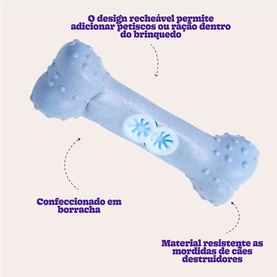 Mordedor Kroco Ossinho Recheável Wood Azul Claro para Cães - Tam. Único