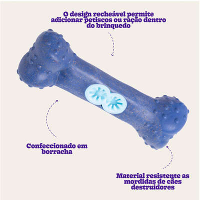 Mordedor Kroco Ossinho Recheável Wood Azul para Cães