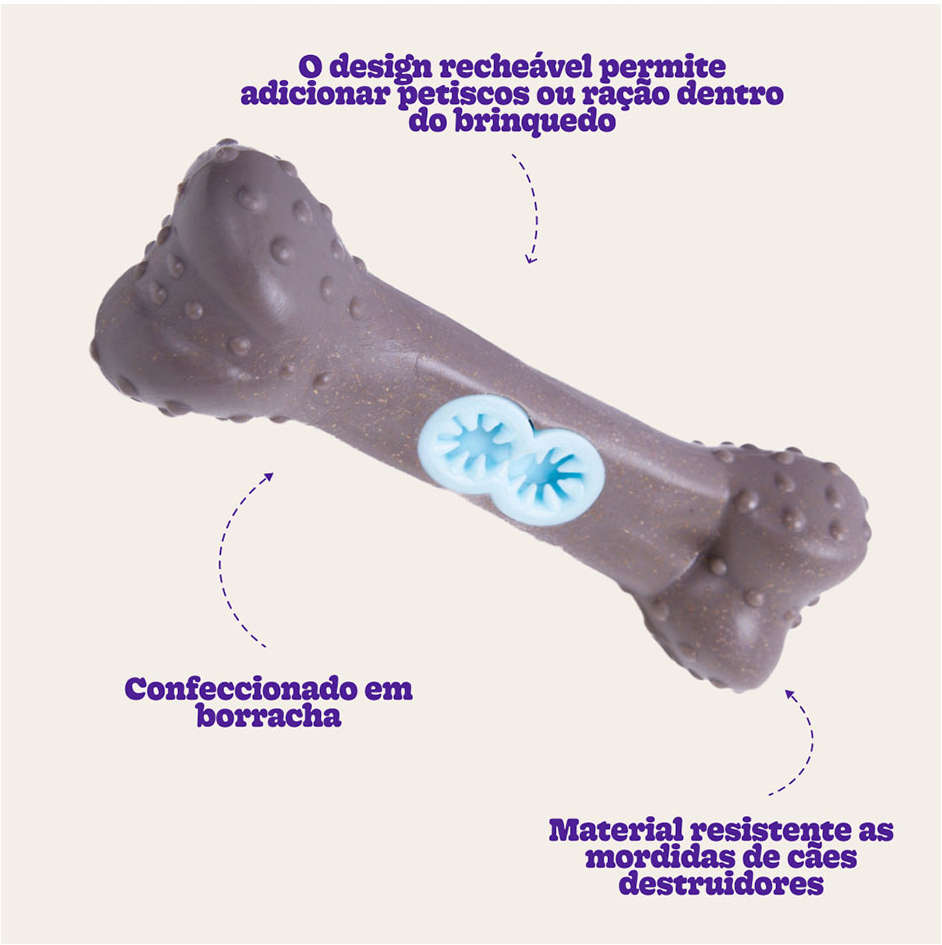 Mordedor Kroco Ossinho Recheável Wood Marrom para Cães - Tam. Único