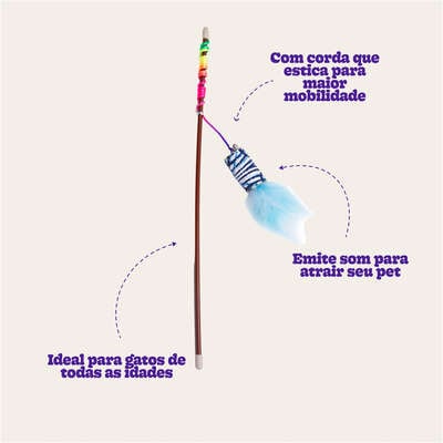 Brinquedo Kroco Varinha Plumas Azul para Gatos