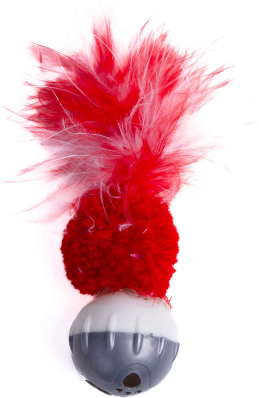 Brinquedo Kroco Bolinha Pelúcia com Penas Vermelho para Gatos - Tam. Único