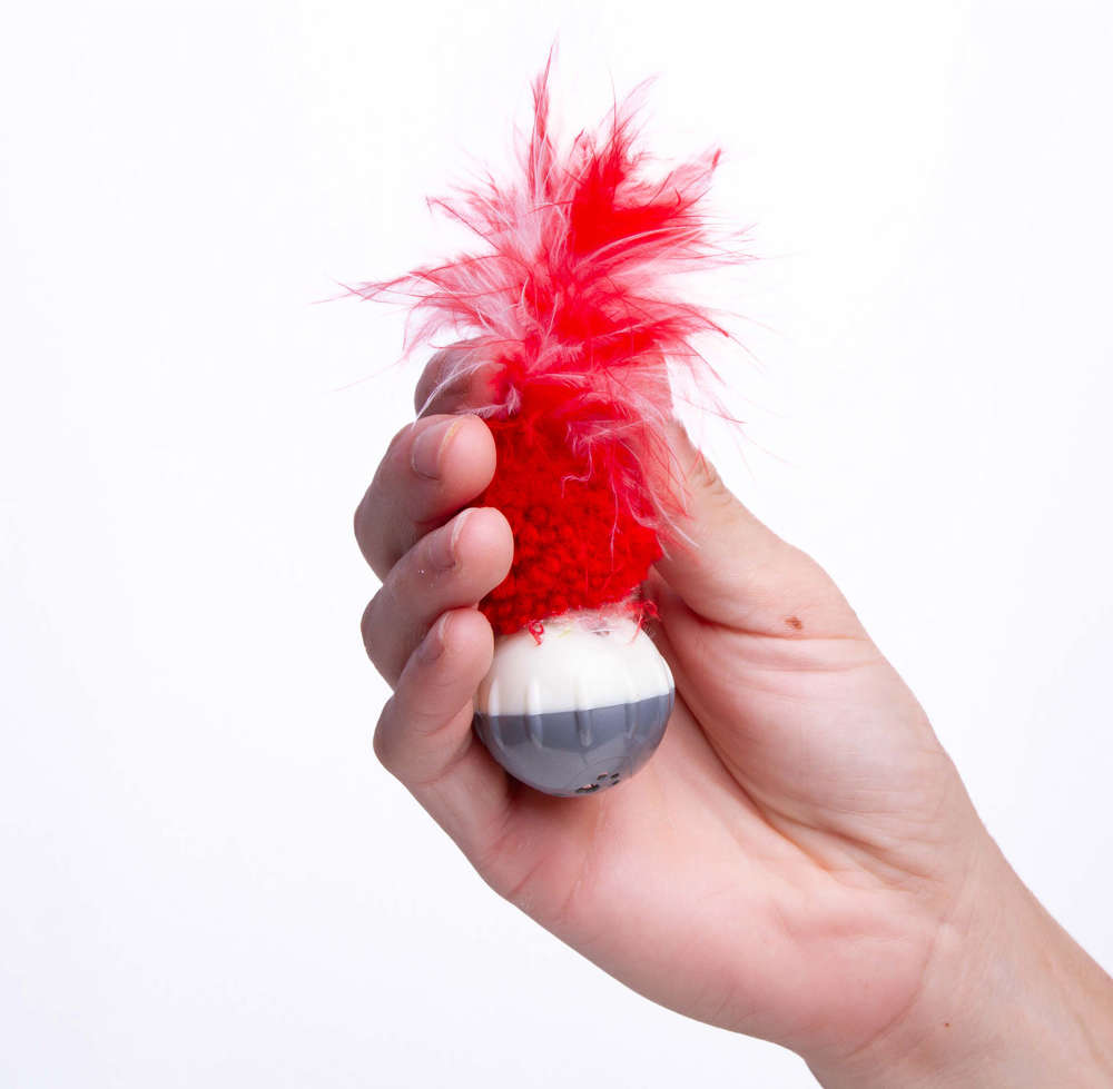 Brinquedo Kroco Bolinha Pelúcia com Penas Vermelho para Gatos - Tam. Único